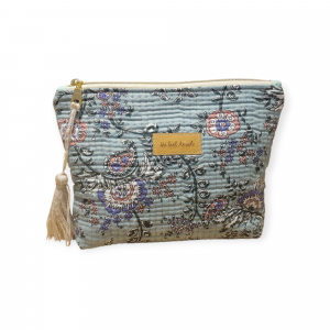 Trousse « Indira » vert amande et rose