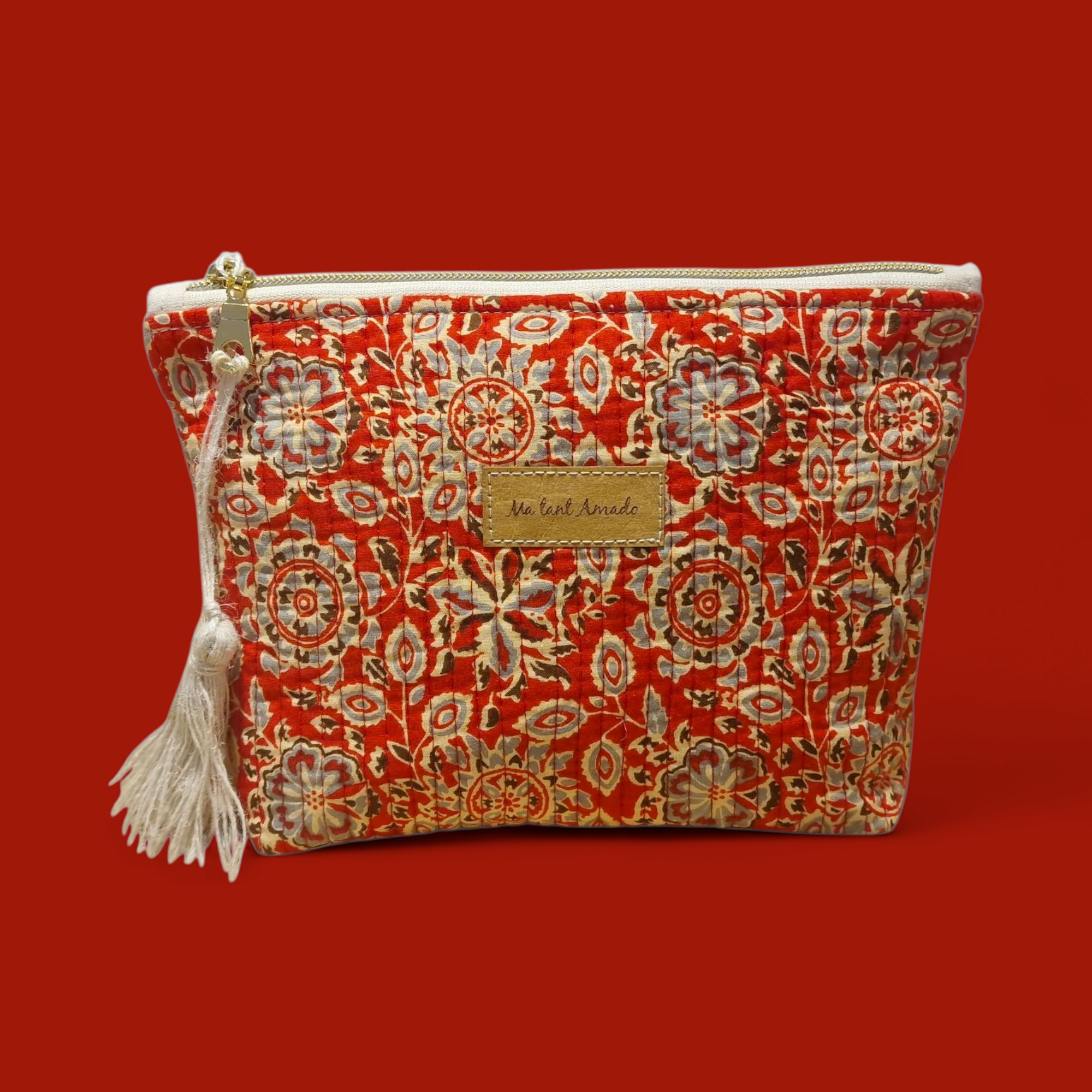 Trousse "Indira" rouge et écru – Image 2